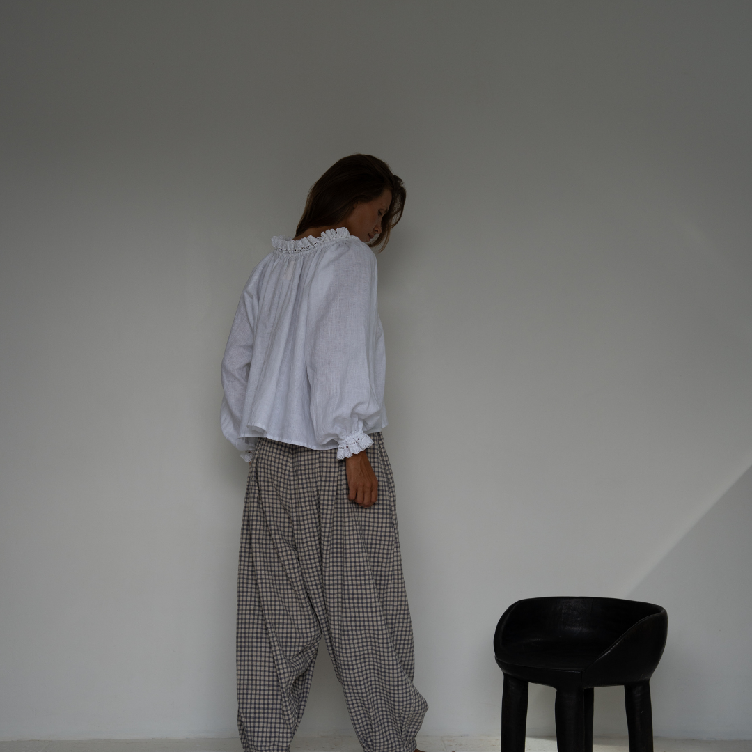 ESME - WHITE Linen &amp; Lace Blouse