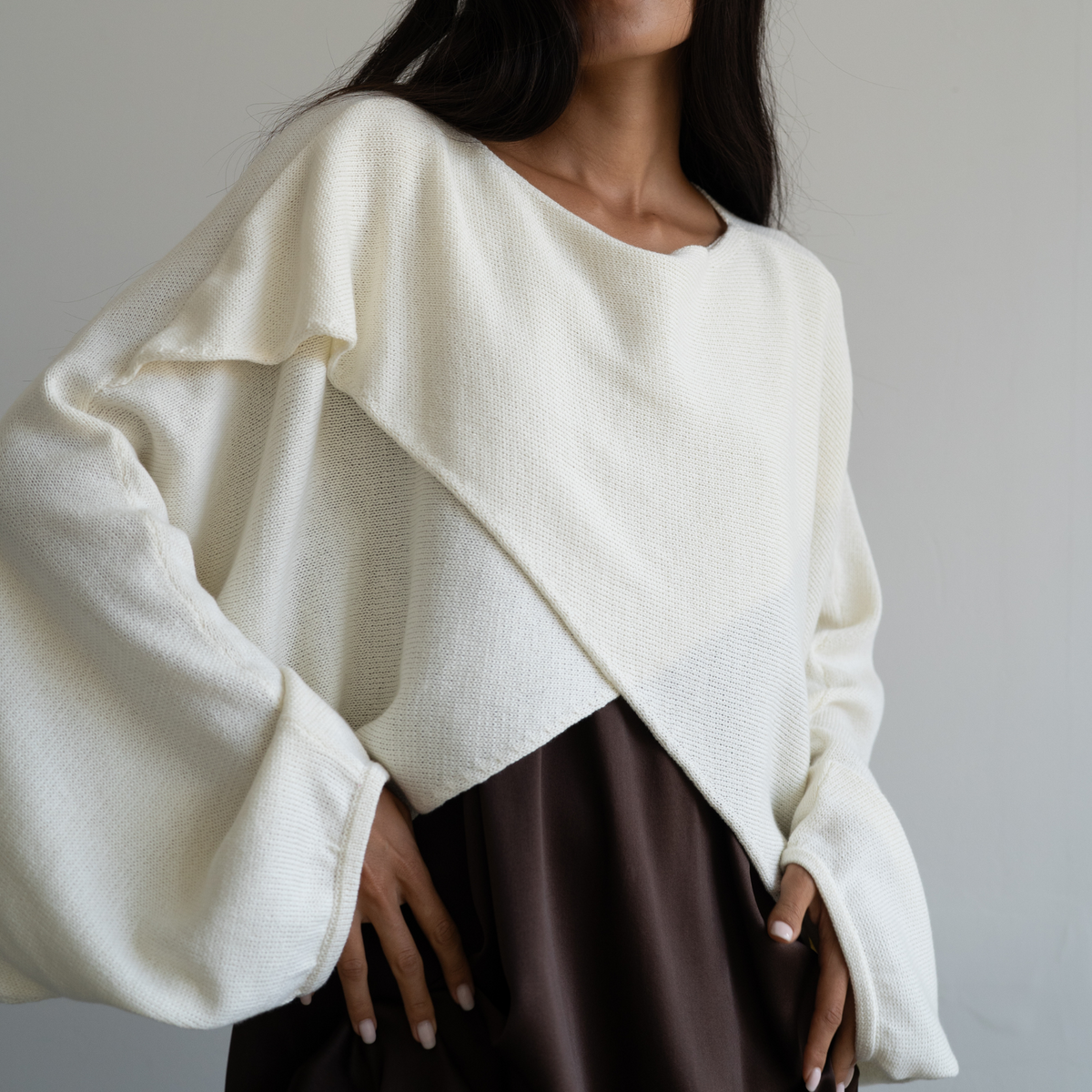 OPHELIA- Cream Knit Cross Sweater