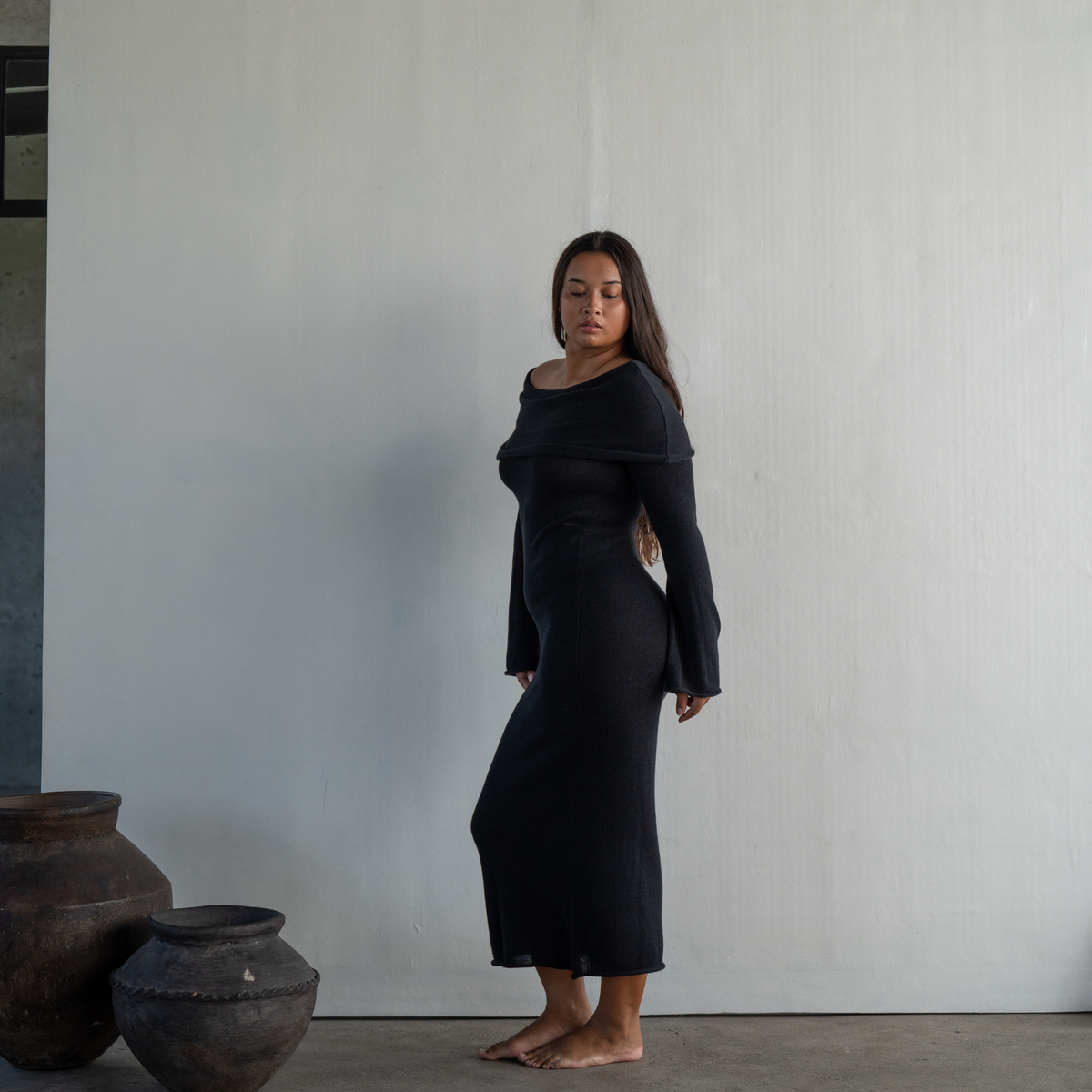 JOLIE - BLACK Cowl Neckline Dress