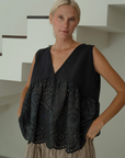 VALERIE - BLACK Broderie & Ramie Top