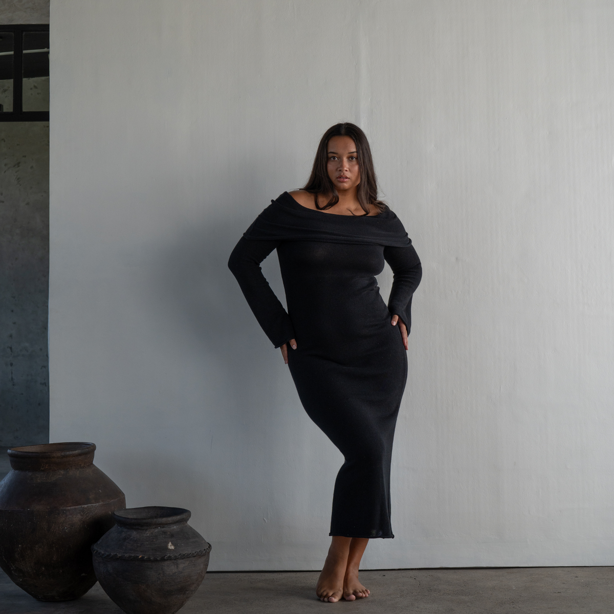 JOLIE - BLACK Cowl Neckline Dress