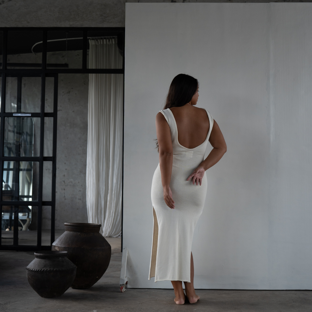 THEA - CREAM Scoop Back Knit Dress