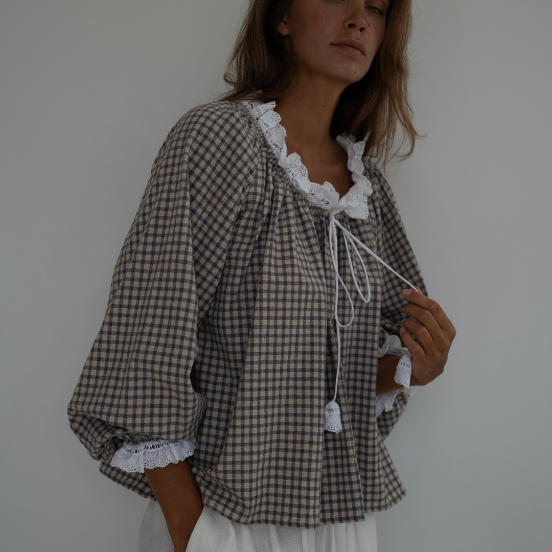 ESME - WISTERIA Gingham &amp; Lace Blouse