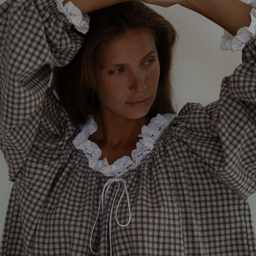 ESME - WISTERIA Gingham &amp; Lace Blouse