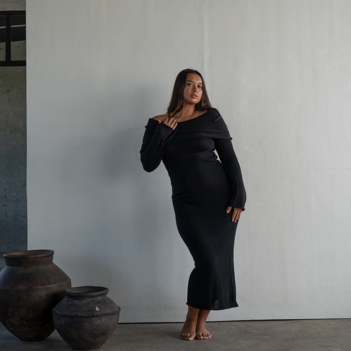 JOLIE - BLACK Cowl Neckline Dress