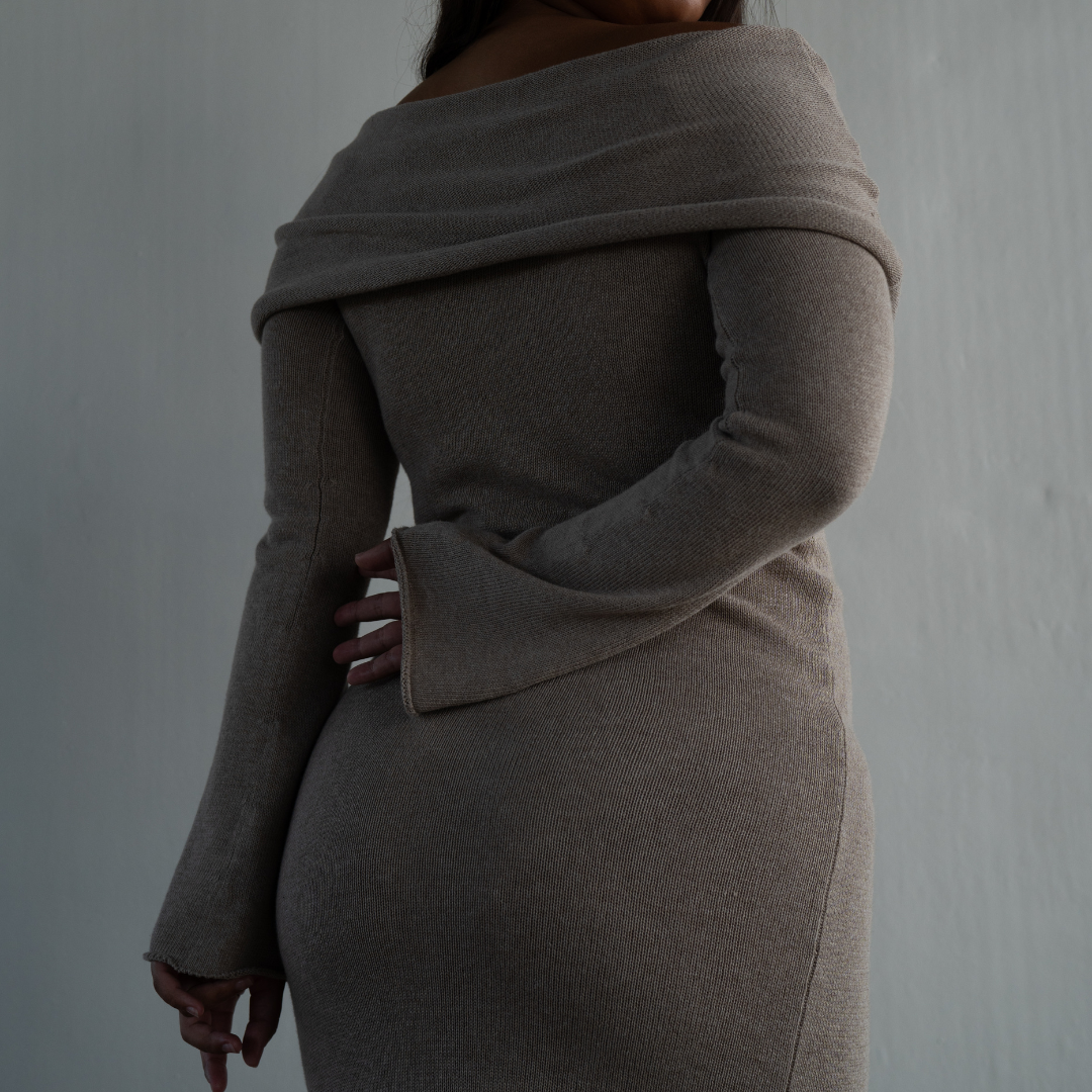 JOLIE - FAWN Cowl Neckline Dress