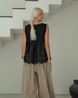 VALERIE - BLACK Broderie & Ramie Top