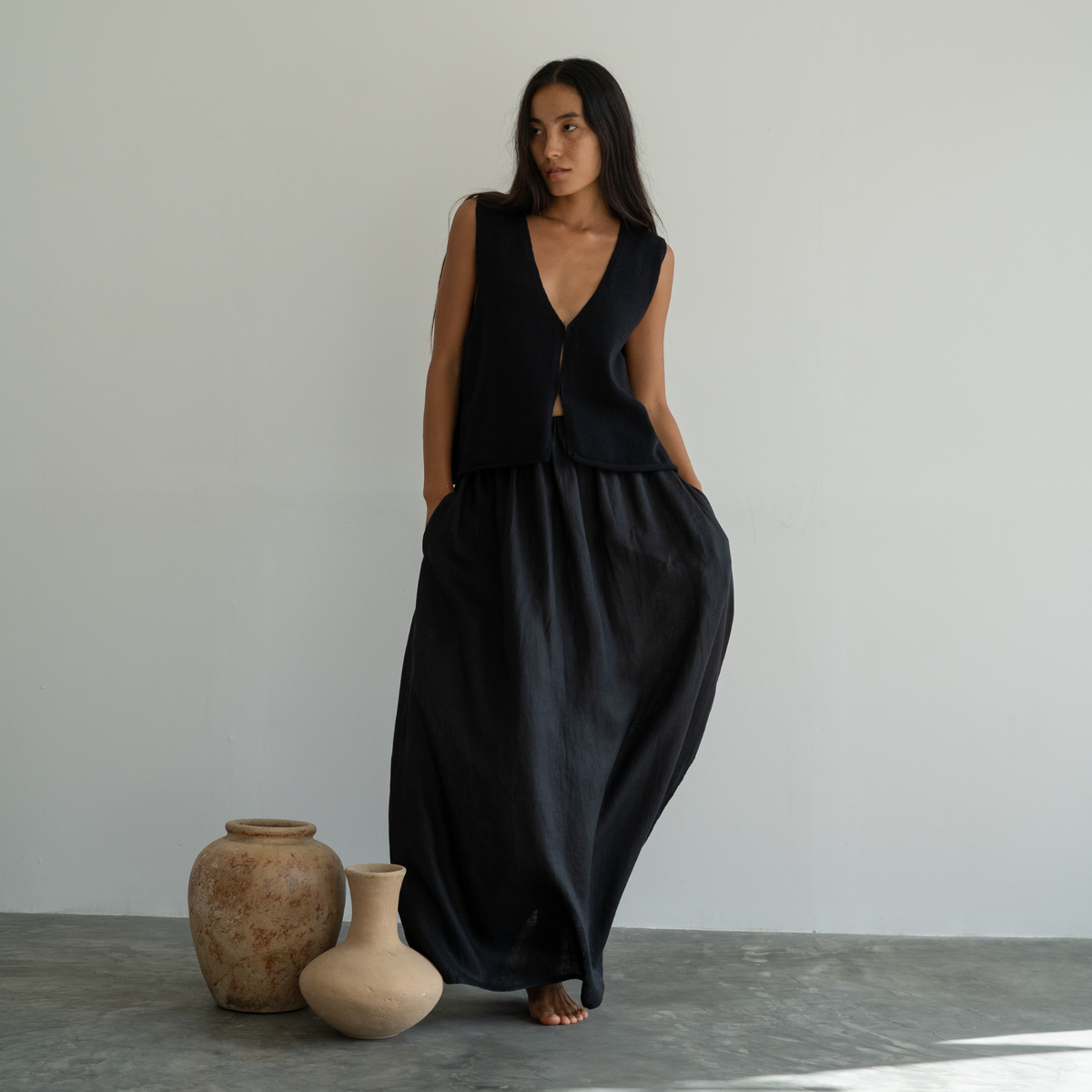 RAE - BLACK Linen Skirt