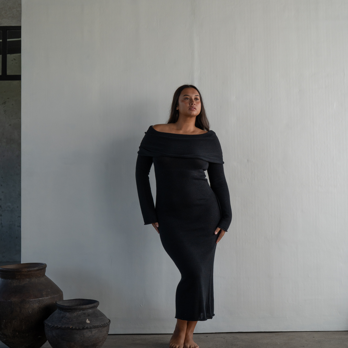 JOLIE - BLACK Cowl Neckline Dress
