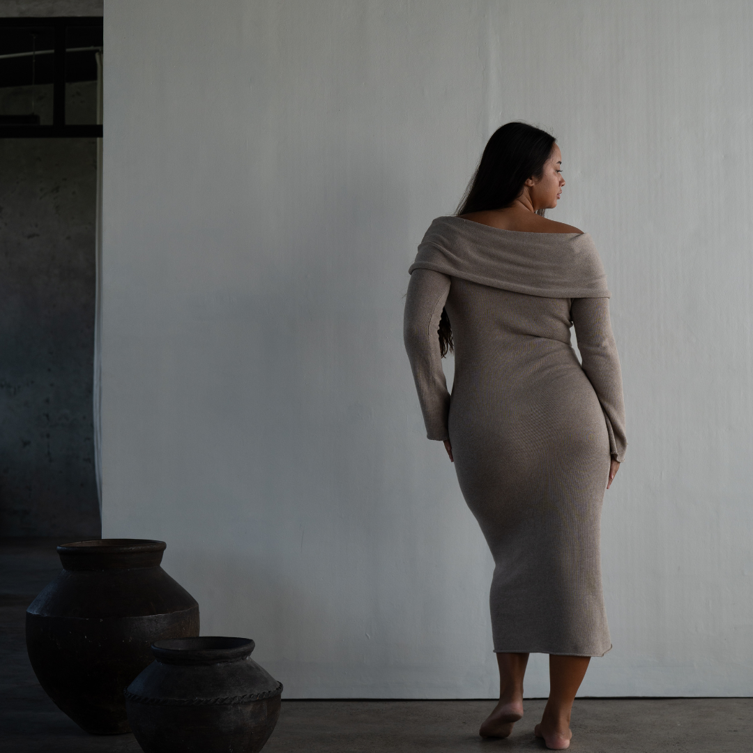JOLIE - FAWN Cowl Neckline Dress