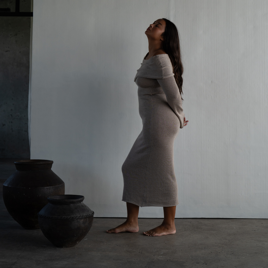 JOLIE - FAWN Cowl Neckline Dress