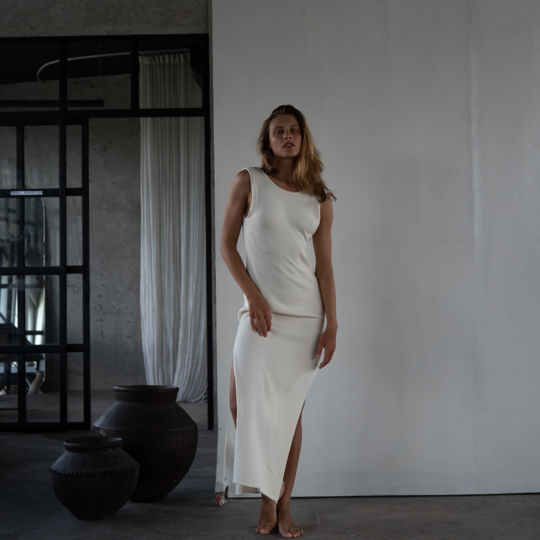 THEA - CREAM Scoop Back Knit Dress