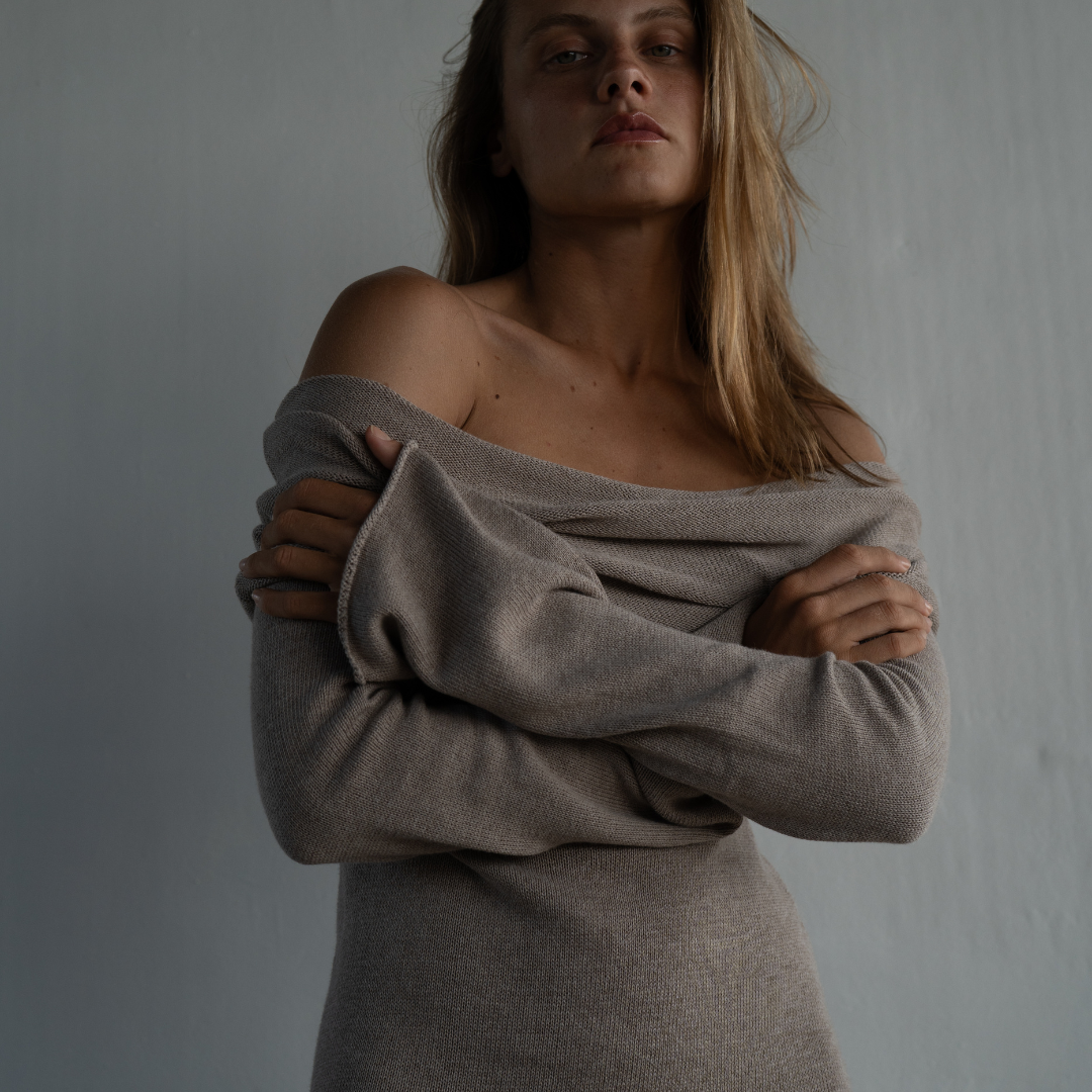 JOLIE - FAWN Cowl Neckline Dress