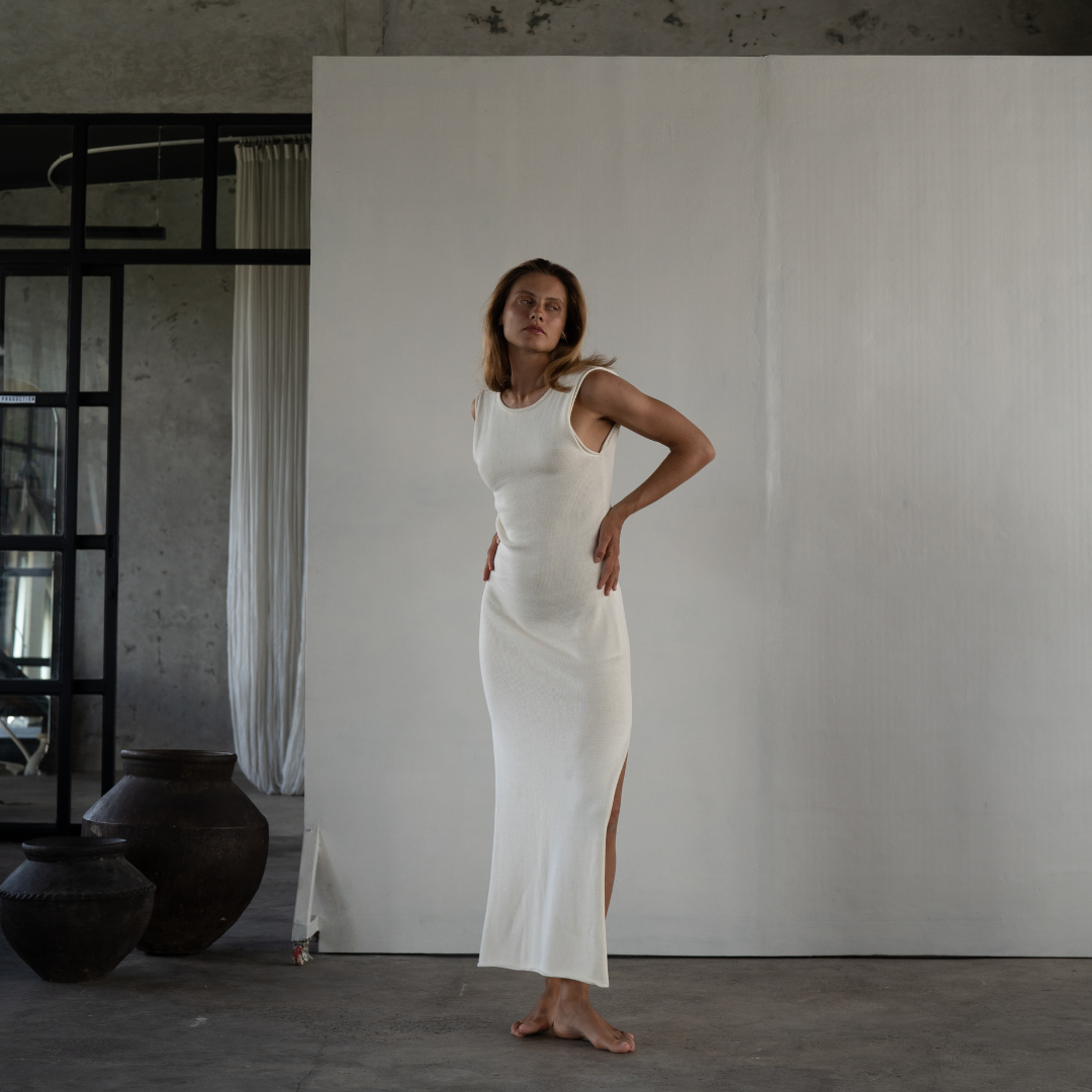 THEA - CREAM Scoop Back Knit Dress