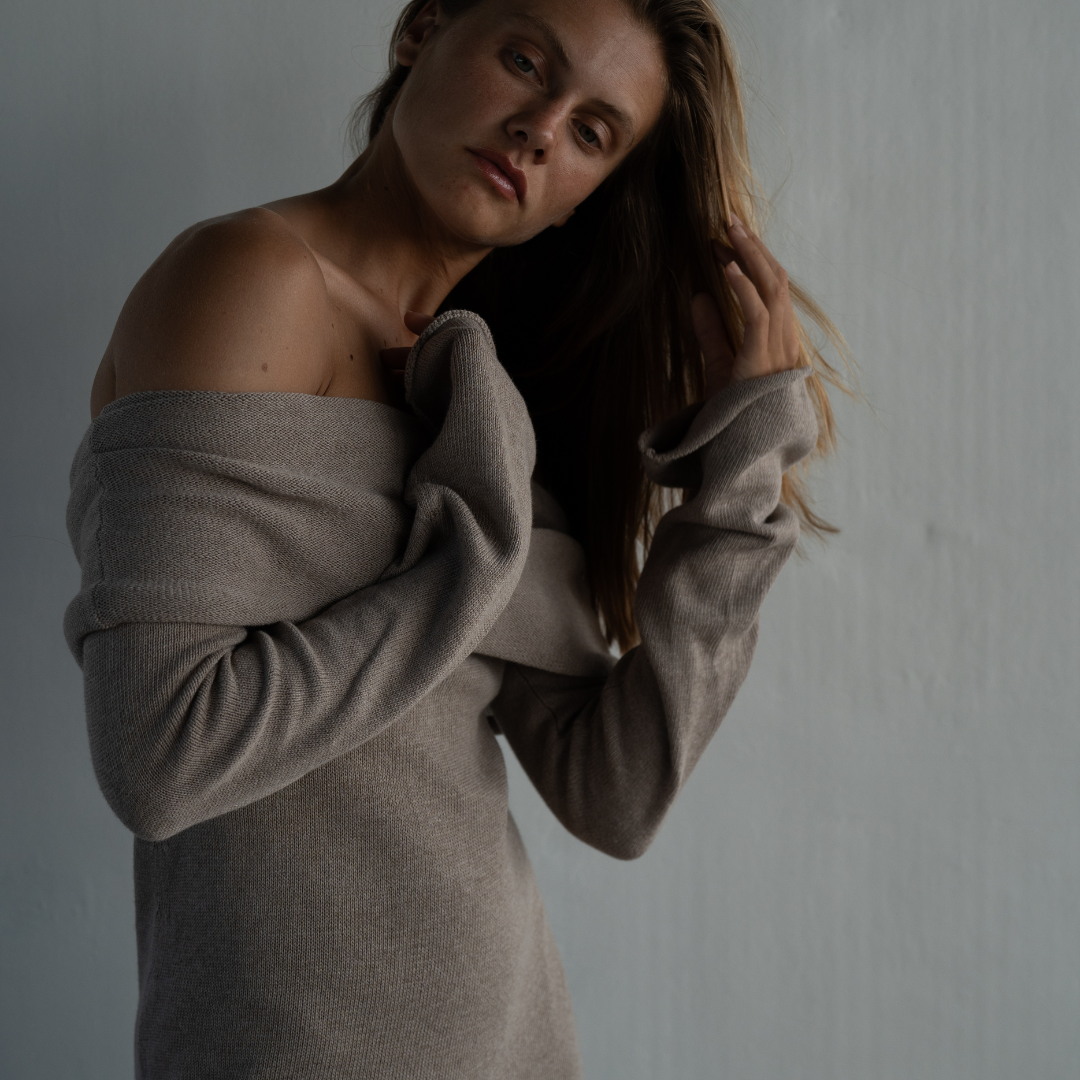 JOLIE - FAWN Cowl Neckline Dress