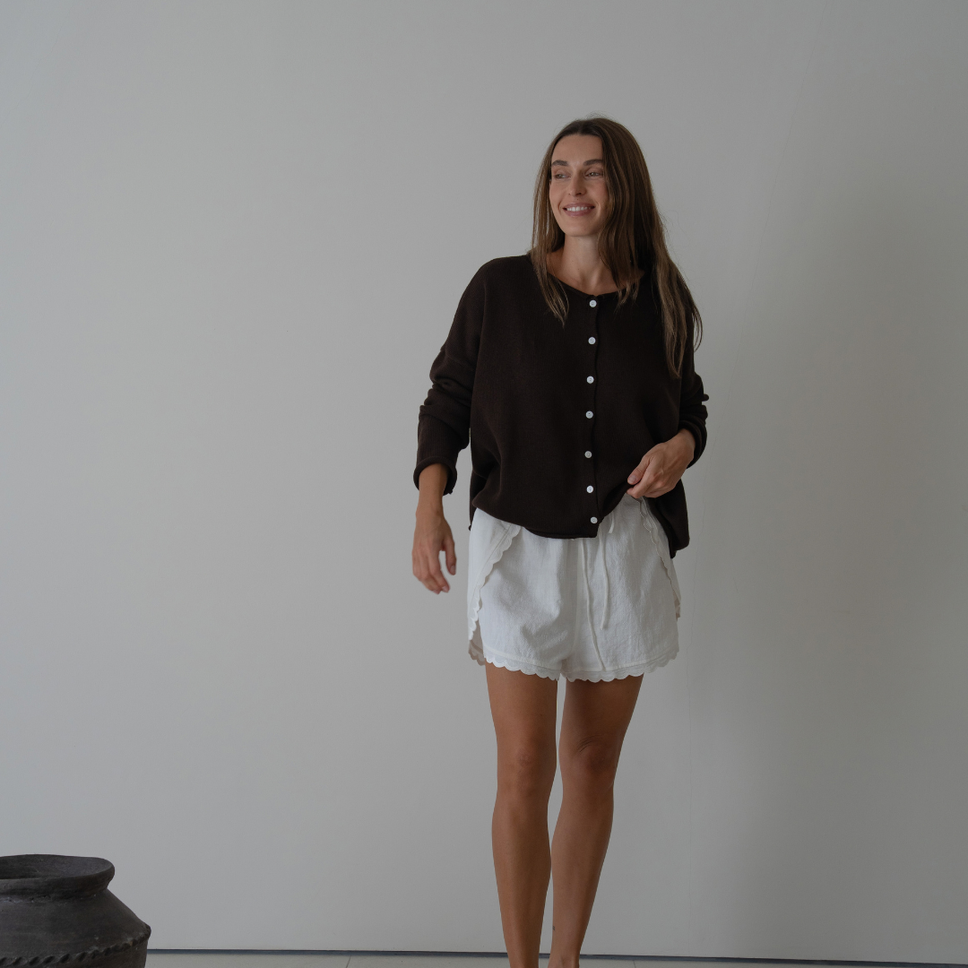 ETTA - Chocolate Buttoned Knit Cardigan