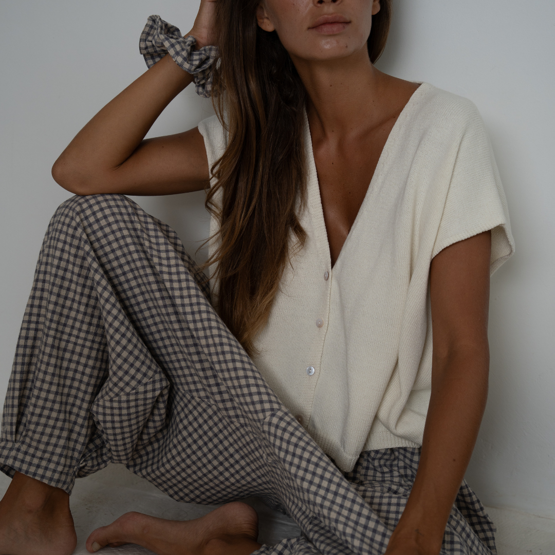 CELINE - Cream Buttoned Knit Top