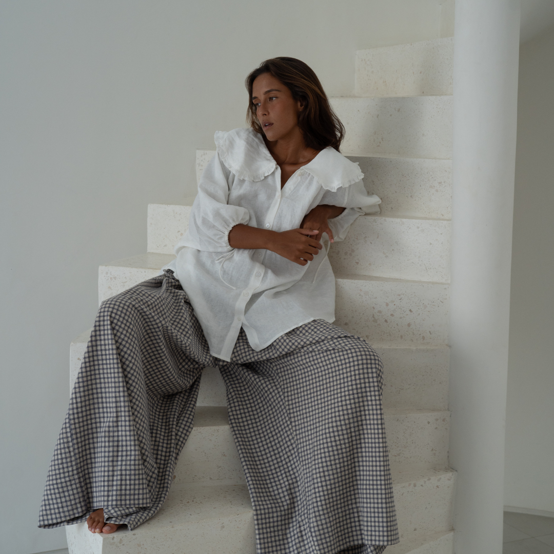 YOLLIE - WISTERIA Linen Gingham Voluminous Pant