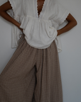 YOLLIE - CINNAMON Linen Gingham Voluminous Pant