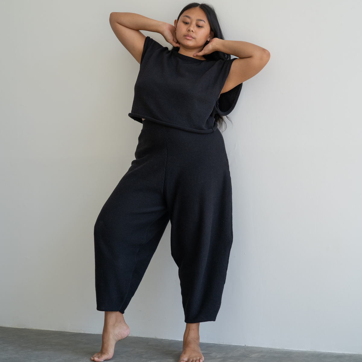 ELKE - BLACK Knit Volume Pant