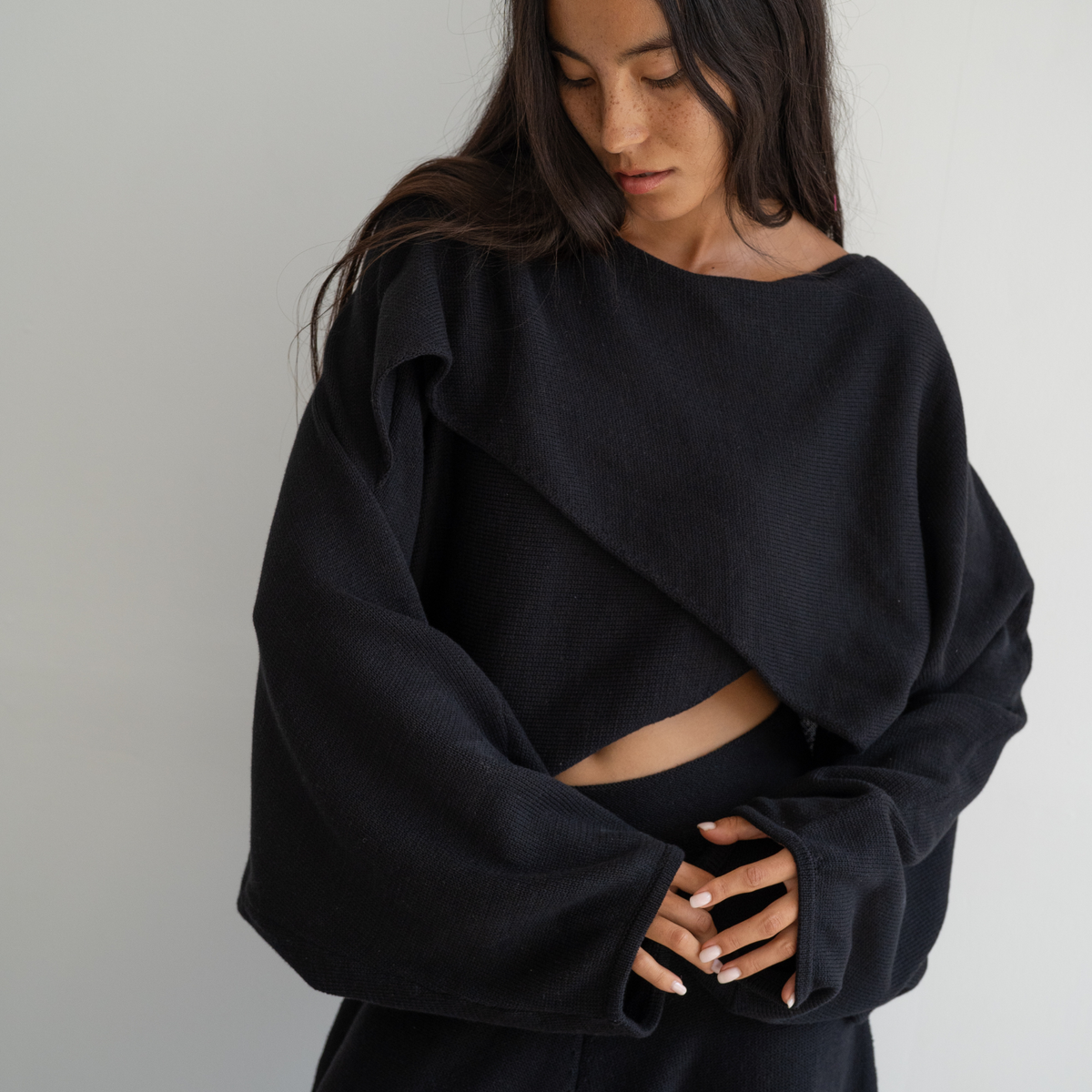 OPHELIA - Black Knit Cross Sweater