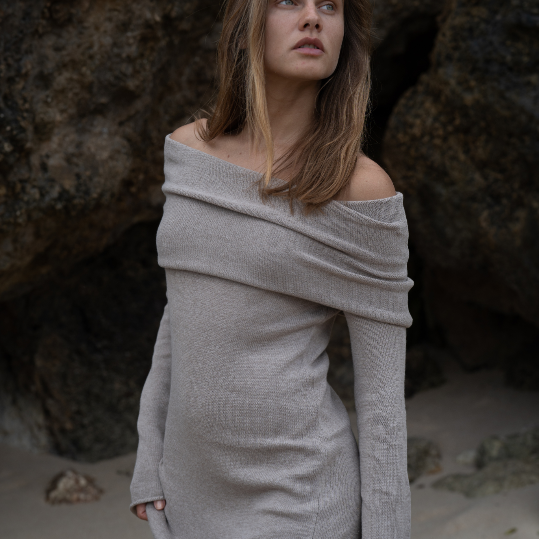 JOLIE - FAWN Cowl Neckline Dress
