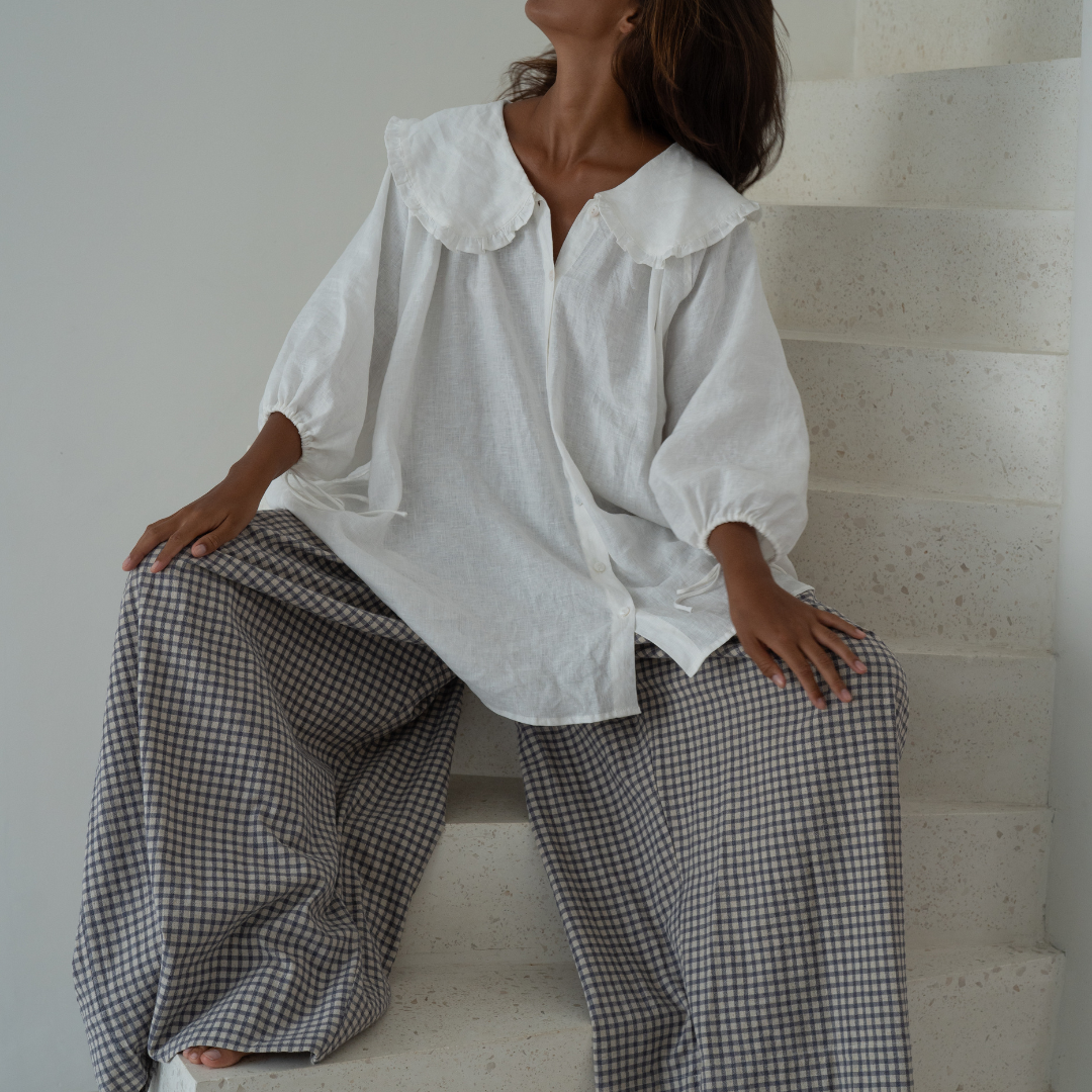 YOLLIE - WISTERIA Linen Gingham Voluminous Pant