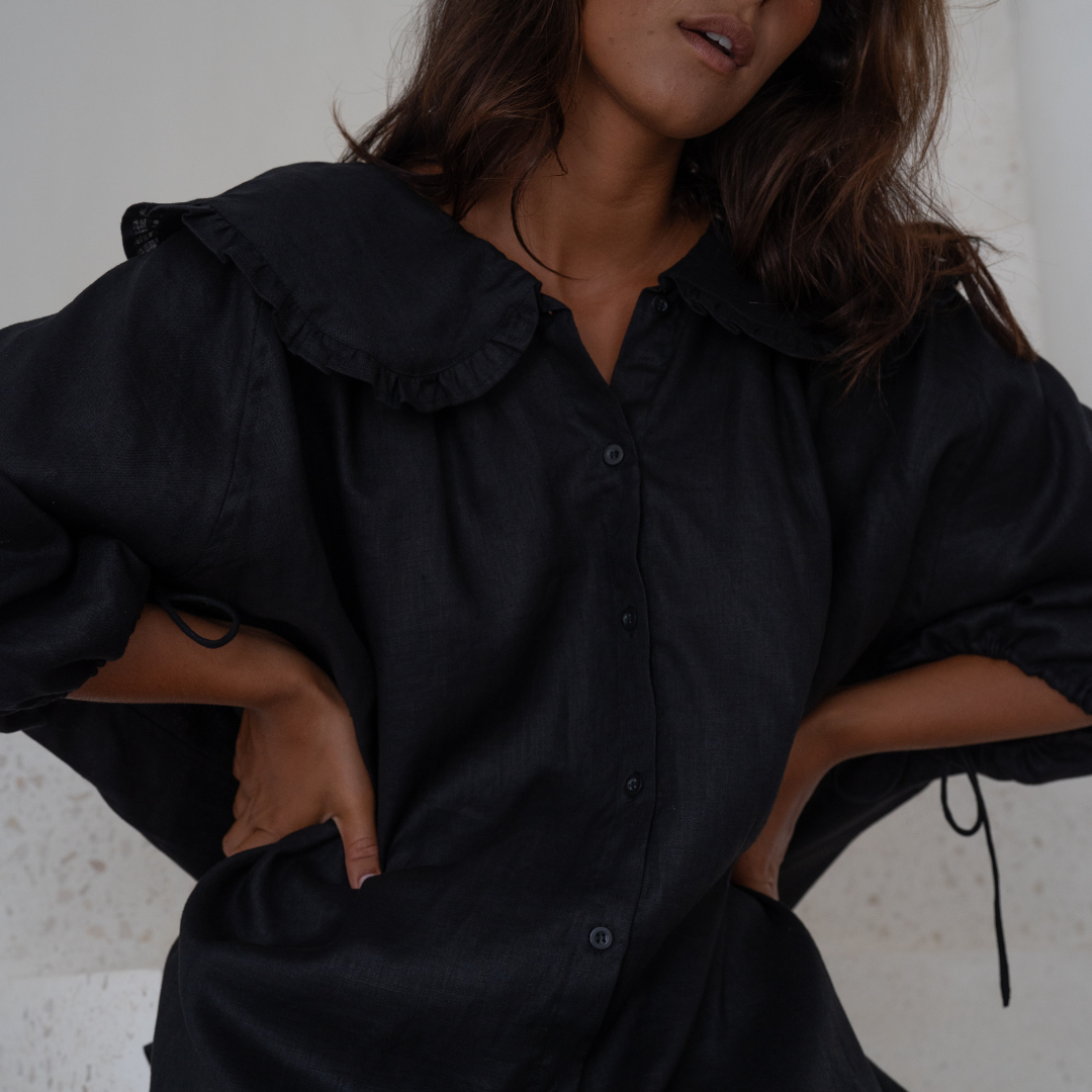 LILIANNE - BLACK Linen Blouse
