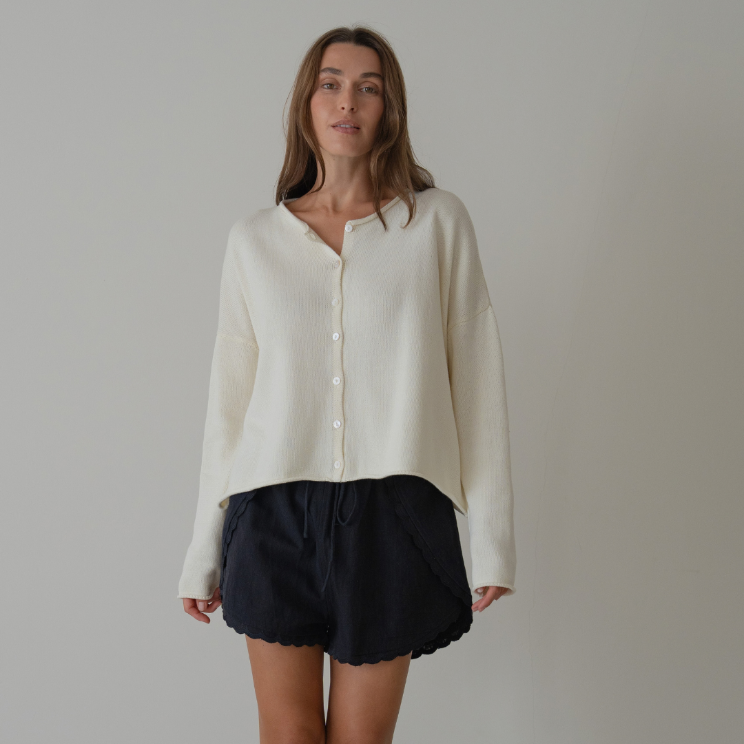 ETTA - Cream Buttoned Knit Cardigan