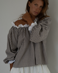 ESME - WISTERIA Gingham & Lace Blouse