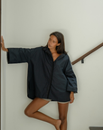 POPLIN - BLACK Lace Trim Shirt