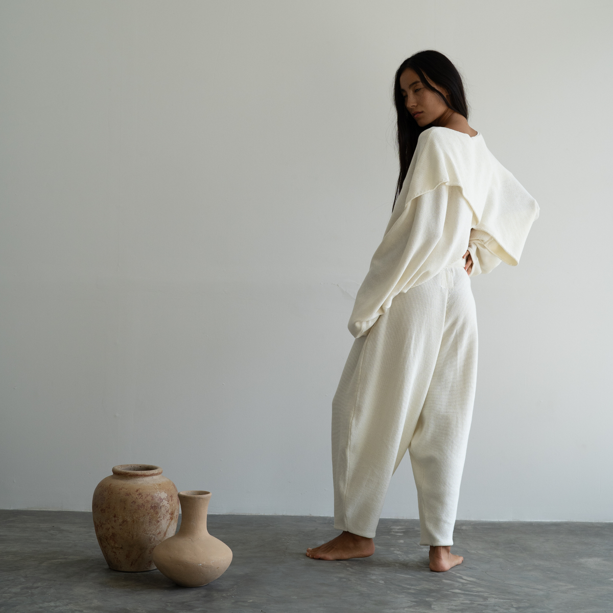 ELKE - CREAM Knit Volume Pant