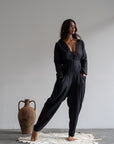 IRIS - BLACK Linen Jumpsuit