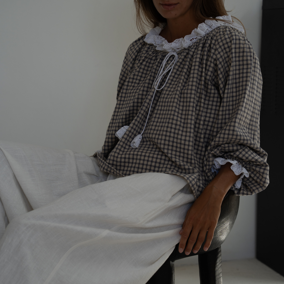 ESME - WISTERIA Gingham &amp; Lace Blouse