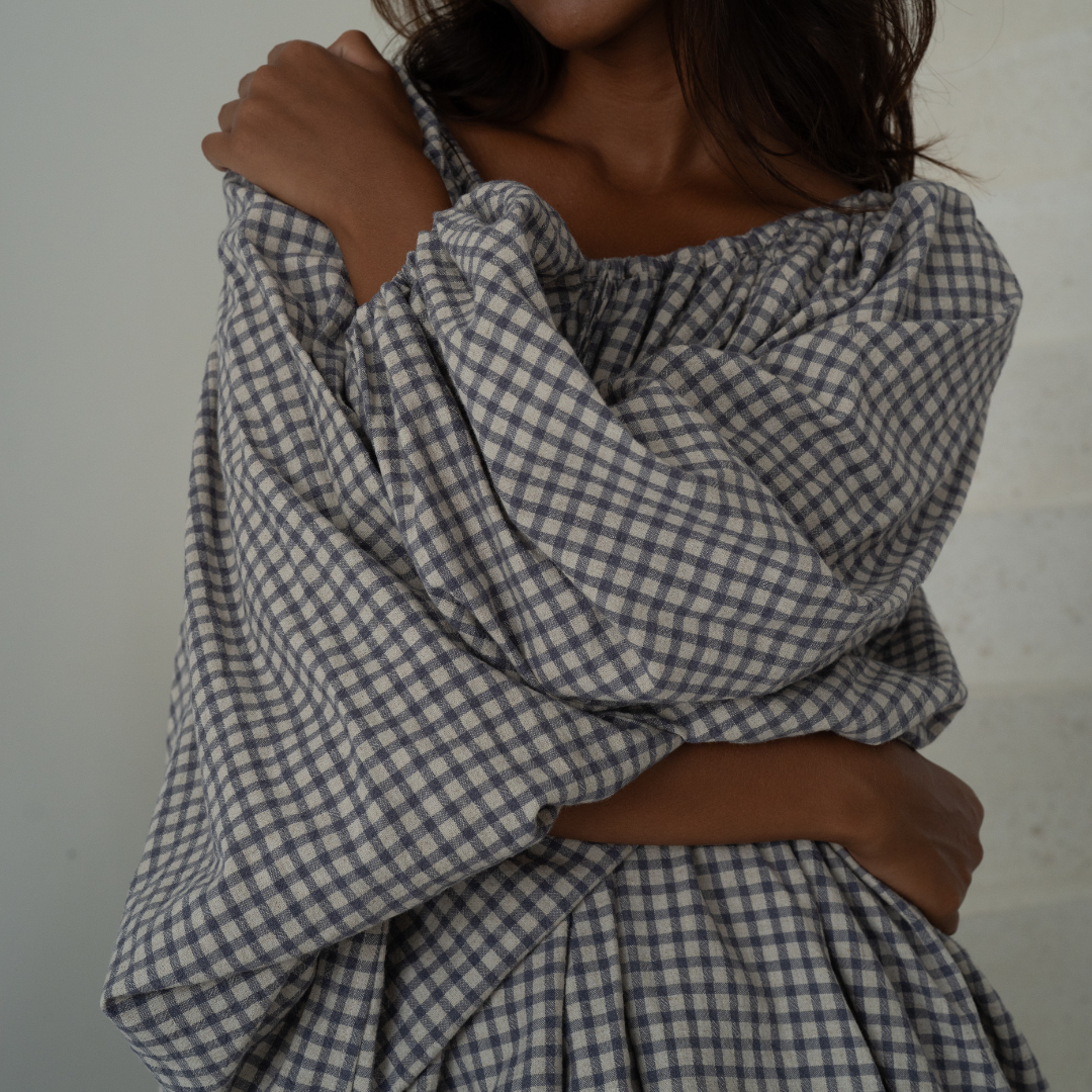JOSIE - WISTERIA Linen Gingham Voluminous Blouse