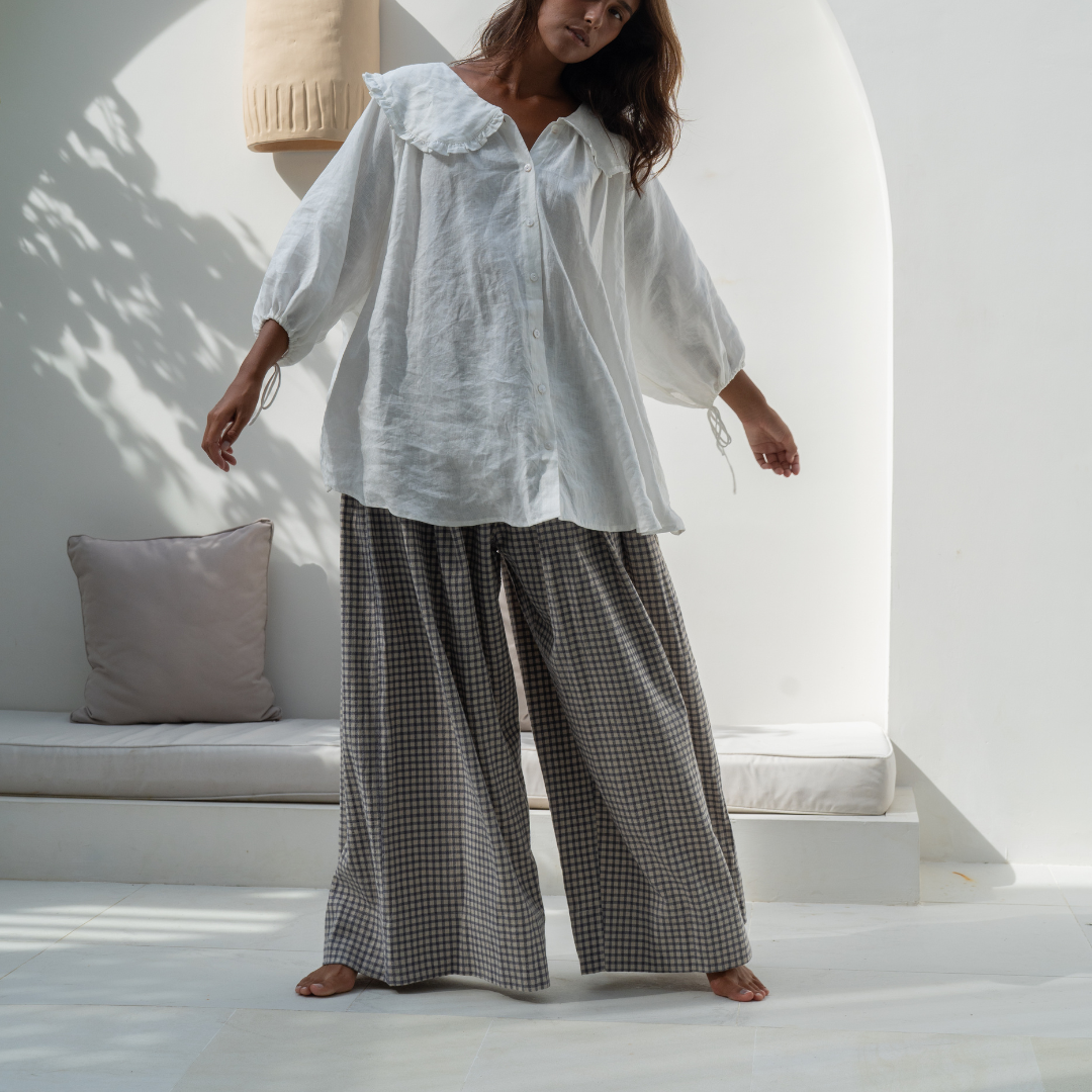 YOLLIE - WISTERIA Linen Gingham Voluminous Pant