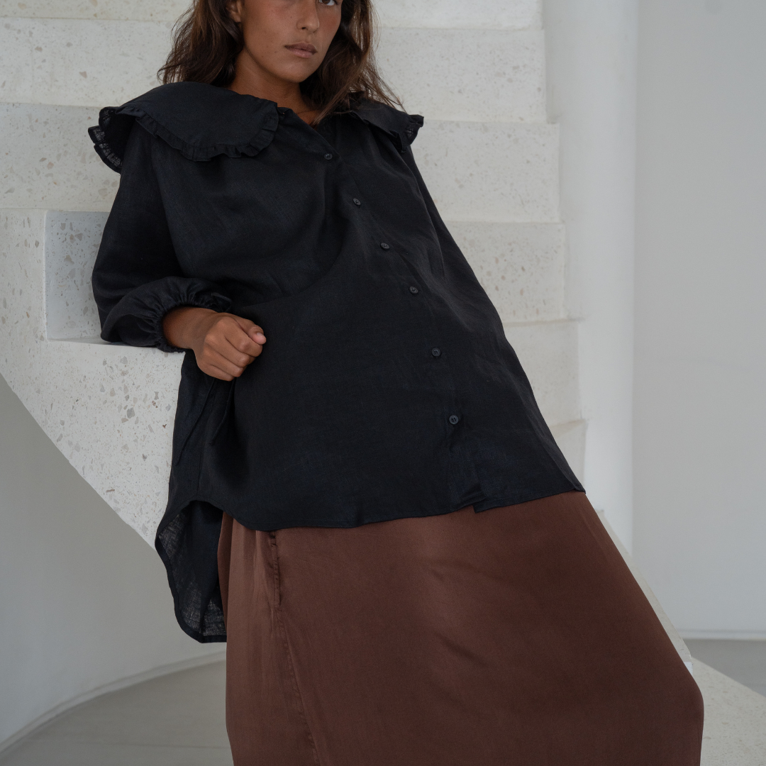 LILIANNE - BLACK Linen Blouse