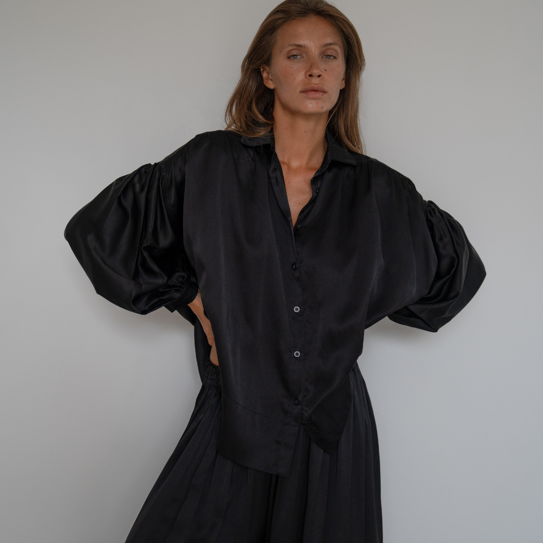 NINA - BLACK Silk Blouse