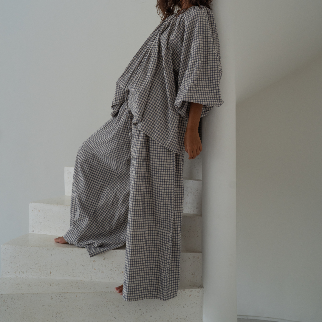 YOLLIE - WISTERIA Linen Gingham Voluminous Pant