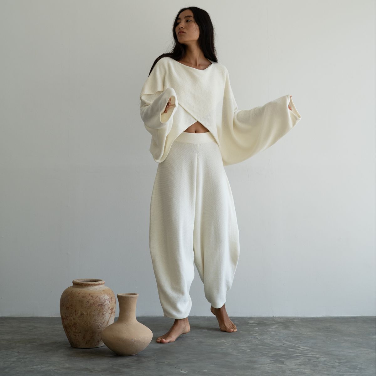 ELKE - CREAM Knit Volume Pant