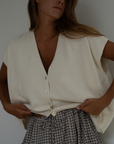 CELINE - Cream Buttoned Knit Top