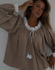 ESME - CINNAMON Gingham & Lace Blouse