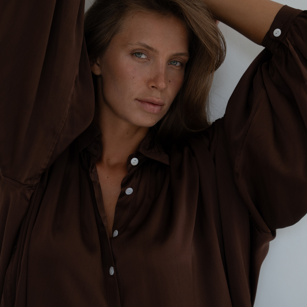NINA - BURGUNDY Silk Blouse