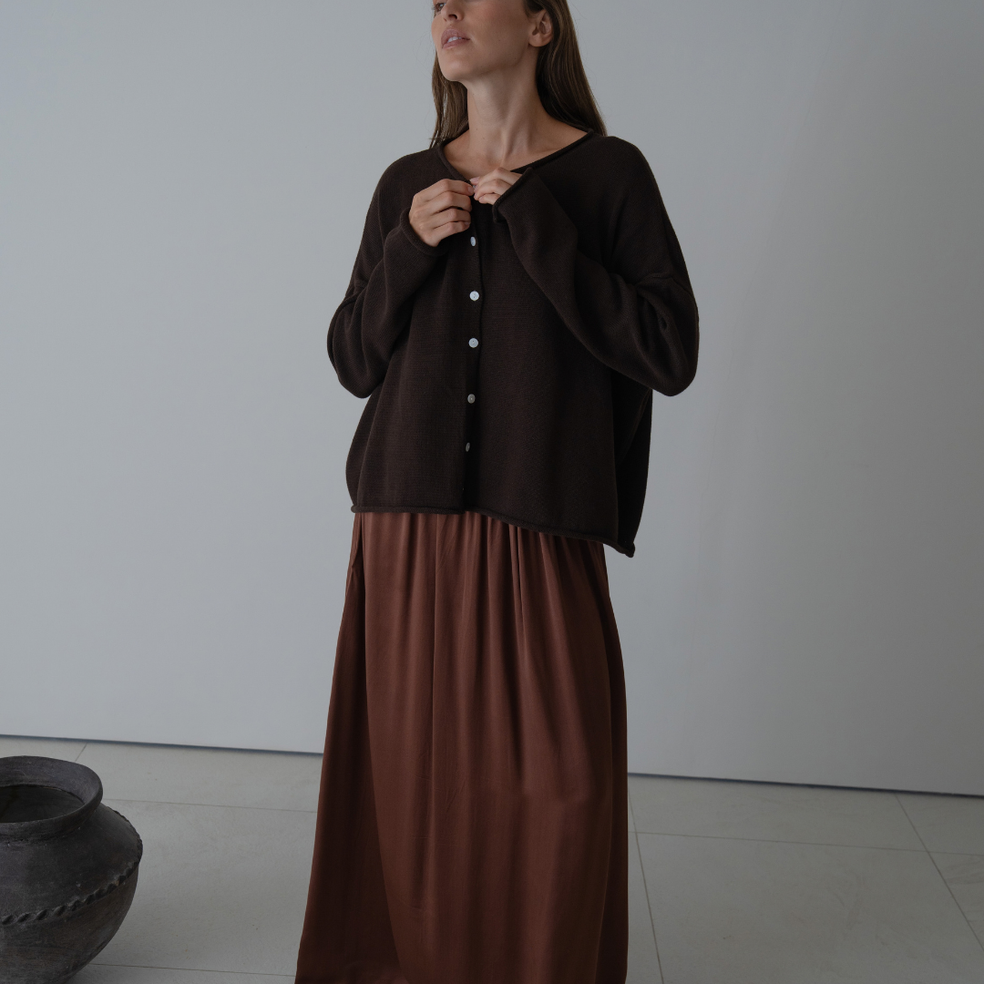 ETTA - Chocolate Buttoned Knit Cardigan