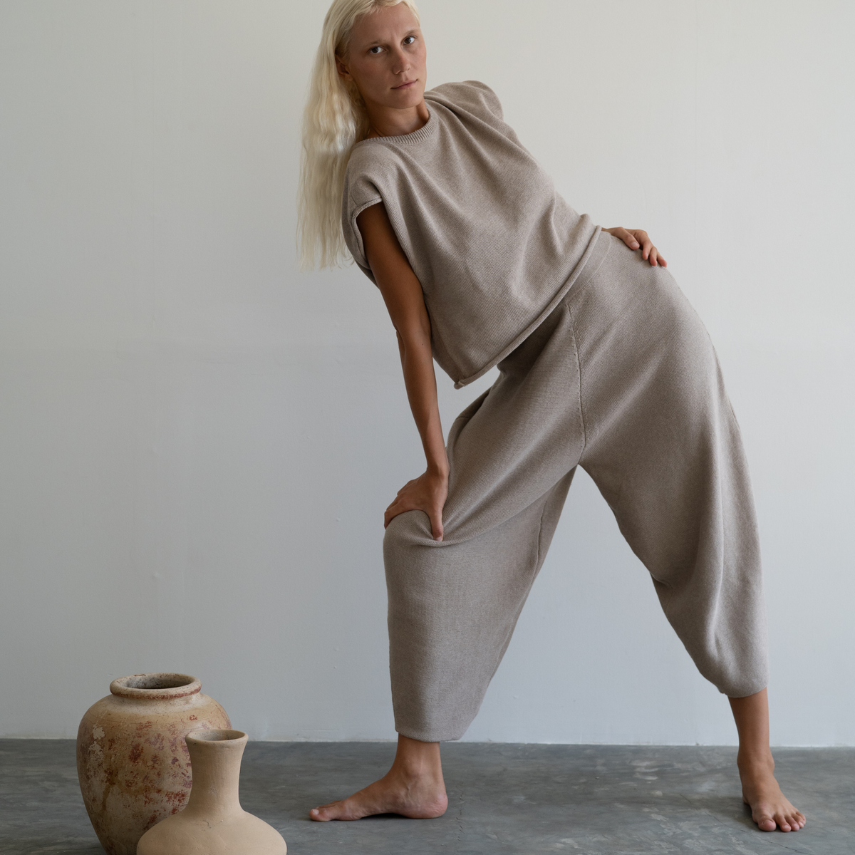 ELKE - FAWN Knit Volume Pant