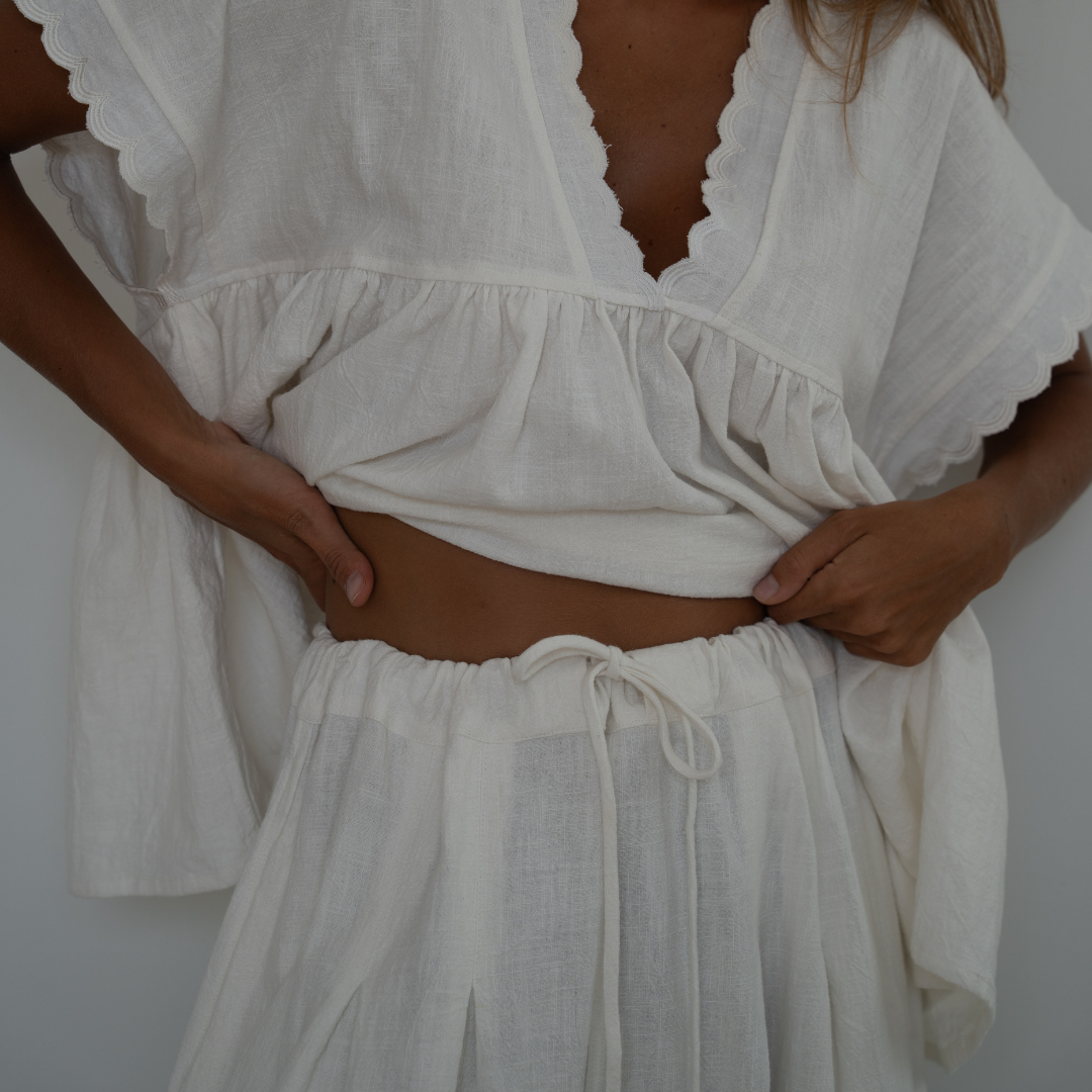 MARLO PLEAT - WHITE Ramie Pant