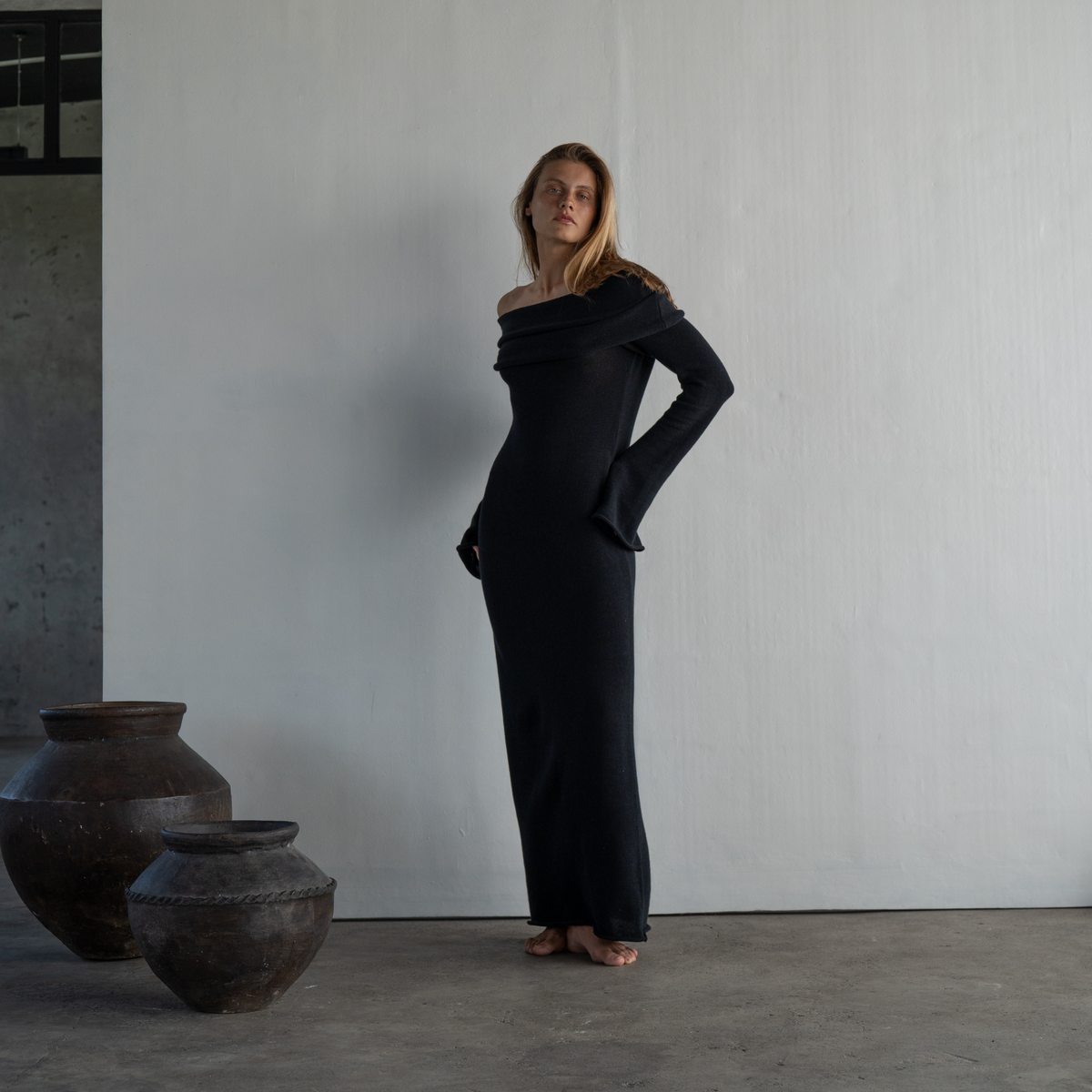 JOLIE - BLACK Cowl Neckline Dress