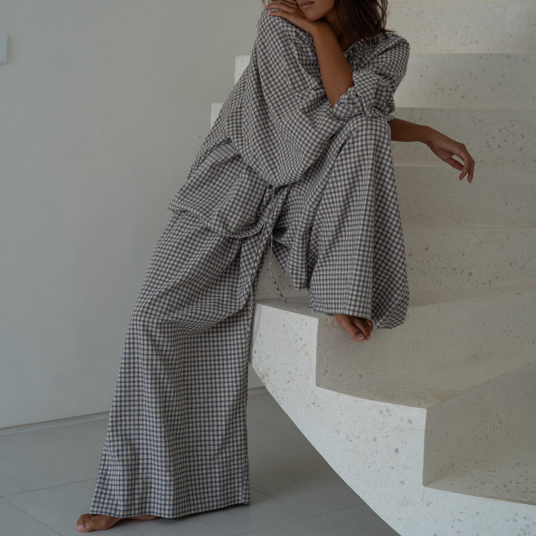 YOLLIE - WISTERIA Linen Gingham Voluminous Pant