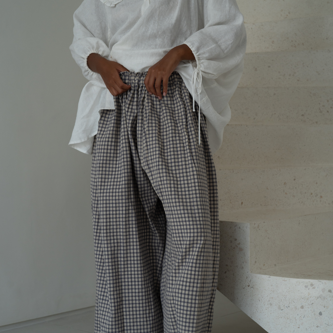 YOLLIE - WISTERIA Linen Gingham Voluminous Pant
