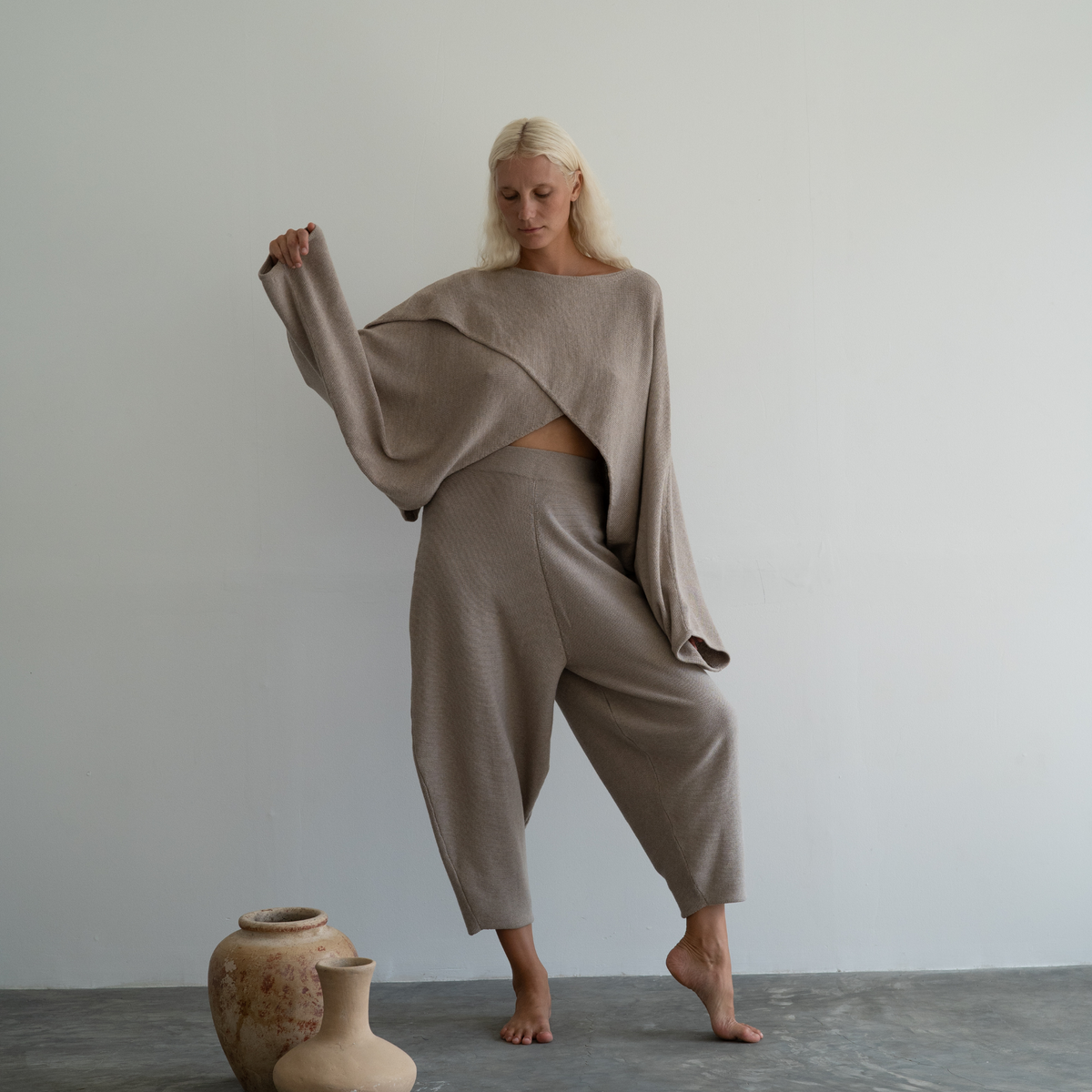 ELKE - FAWN Knit Volume Pant